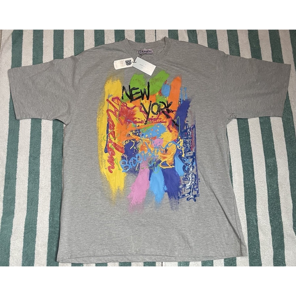 Y2K NWT Bleu Dstrkt New York Raised Graffiti Mens T Shirt  2XL Gray Puffy Paint